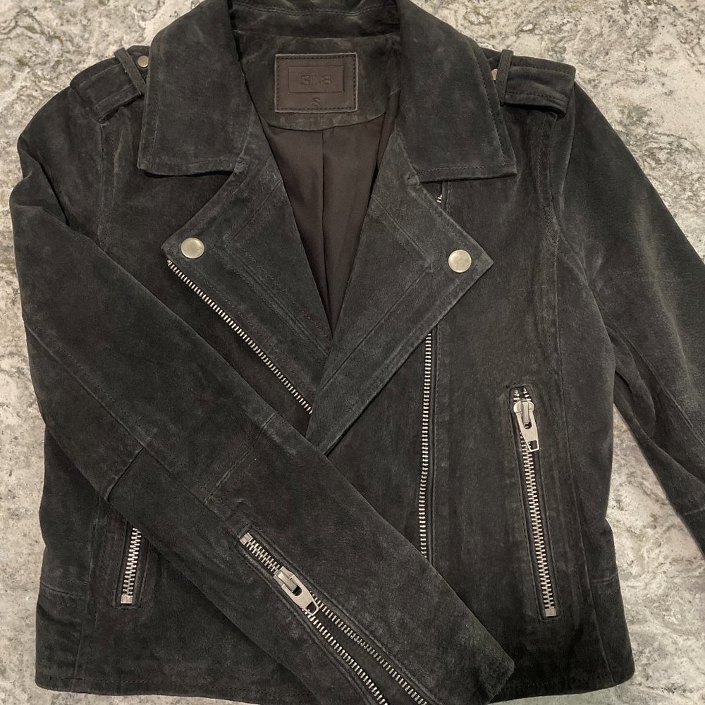 Genuine Suede Leather Moto Biker Jacket - sz Small